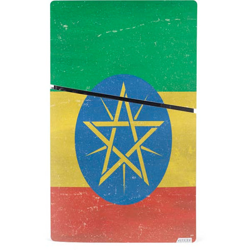 Ethiopia Flag Distressed PS5 Slim Digital Edition Console Skin